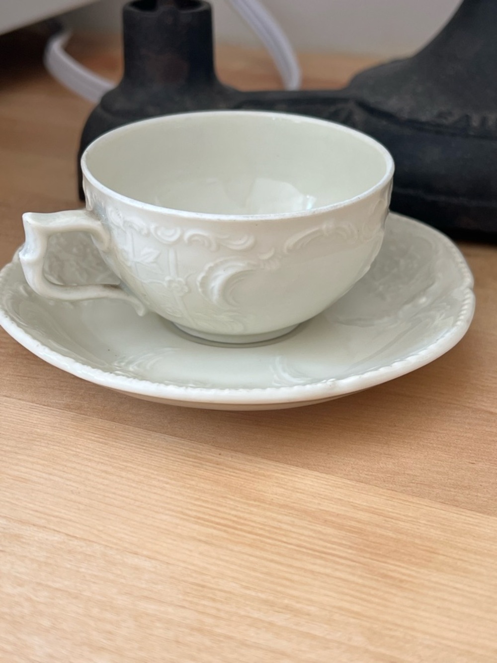 Vintage Rosenthal White Embossed Porcelain Teacup & Saucer Set